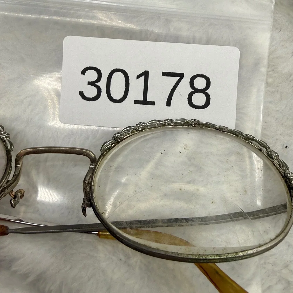 Vintage Eyeglasses Silver Tone Floral Engraved Oval Frame USA